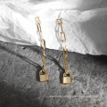 2021 925 Sterling Silver fashion plain key lock long tassel stud earring 18K Gold Lock  hanging Drop Paperclip Chain Earrings